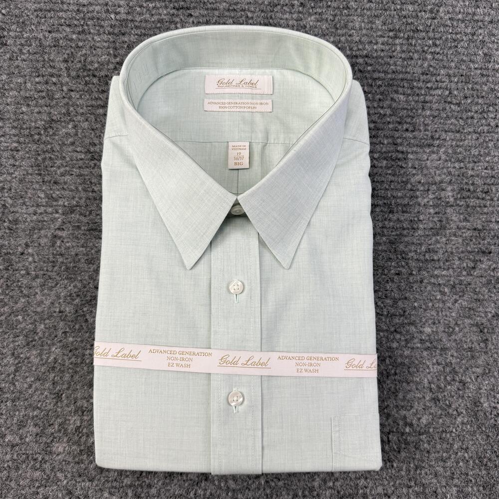 Roundtree & Yorke Shirt Mens 19 36/37 Big Green Non Iron Long Sleeve Gold Label